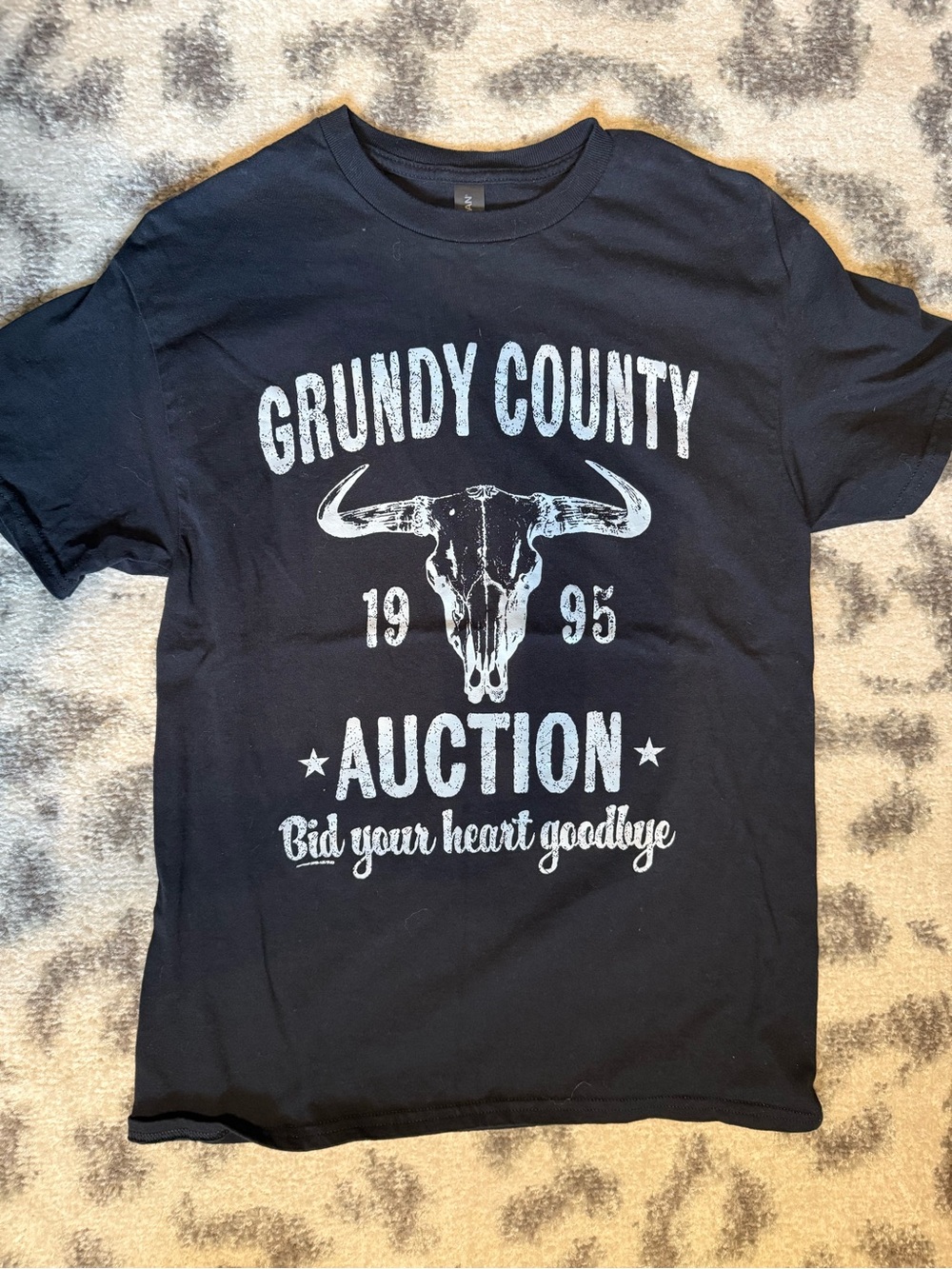 Gildan Black Short Sleeve Tee with White 'Grundy County Auction' Skull Graphic